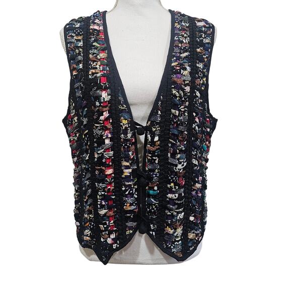 soul mates Jackets & Blazers - Vintage 90s Y2K Quilted Patchwork Boho Vest Rayon Size M
